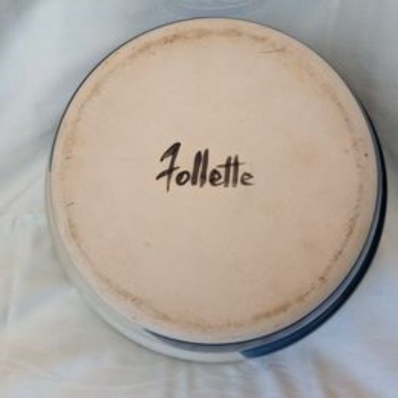 Large 10" Blue/Cream Floral Handmade Pottery Bowl - Picture 3 of 5